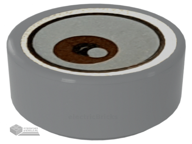 98138pb210 – Tile, Round 1 x 1 with White Eye with Off-Center Reddish Brown Iris Pattern 2