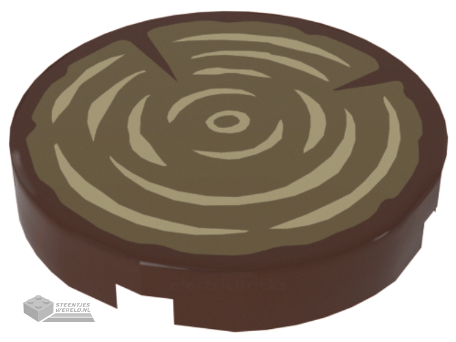14769pb196 - Tile, Round 2 x 2 with Bottom Stud Holder with Tree Stump / Wood Grain Pattern