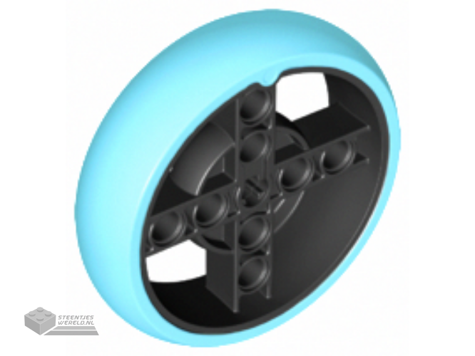 39367pb01 – Wheel 56 x 14 Technic with Axle Hole and 8 Pin Holes with Molded Medium Azure Hard Rubber Tire Pattern
