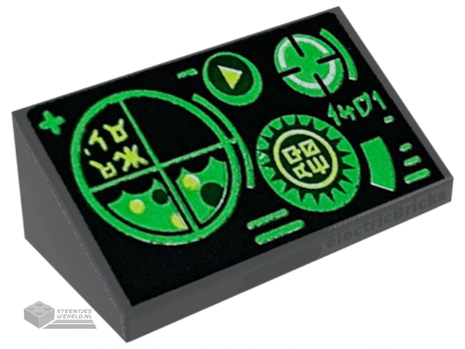 85984pb176 – Slope 30 1 x 2 x 2/3 with Green Gauges and Radar Screen on Black Background Pattern