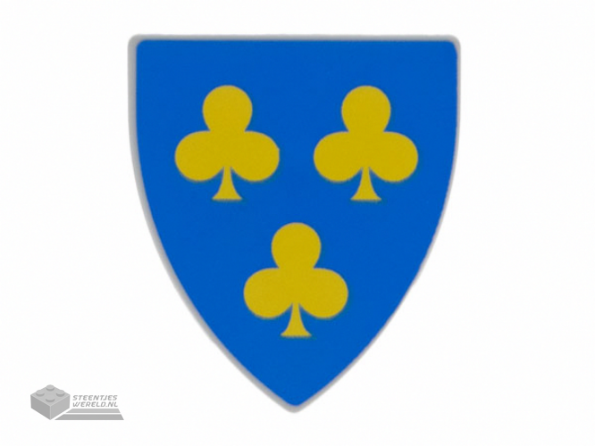 3846pb061 – Minifigure, Shield Triangular Short with 3 Yellow Trefoils on Blue Background Pattern