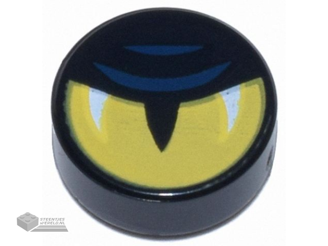 98138pb386 – Tile, Round 1 x 1 with Yellow Eye Half Closed, Slit Pupil, White Glints, and Dark Blue Eyelid Lines Pattern