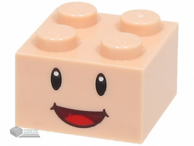 3003pb144 – Brick 2 x 2 with Black Eyes, White Pupils, and Dark Red Open Mouth Smile with Red Tongue Pattern (Super Mario Toad / Blue Toad / Yellow Toad Face)