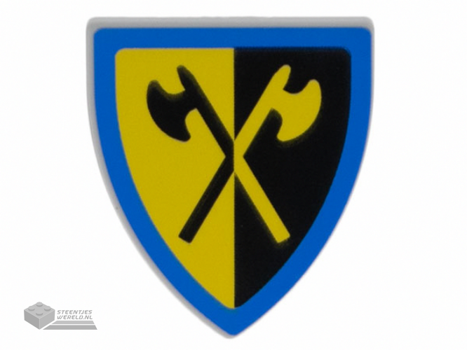 3846pb066 – Minifigure, Shield Triangular Short with Yellow and Black Crossed Halberds and Blue Border Pattern