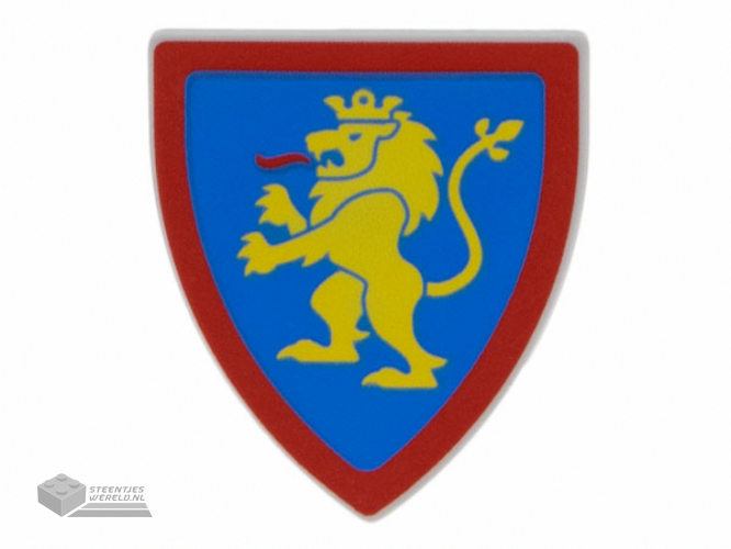 3846pb064 – Minifigure, Shield Triangular Short with Yellow Lion Standing with Raised Foot on Blue Background with Red Border Pattern