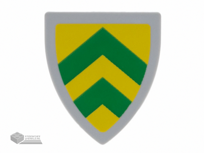 3846pb059 – Minifigure, Shield Triangular Short with Green Chevrons on Yellow Background Pattern