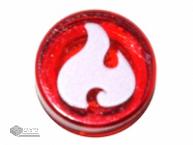 98138pb032 – Tile, Round 1 x 1 with Elves Fire Power Symbol, White Flame Pattern