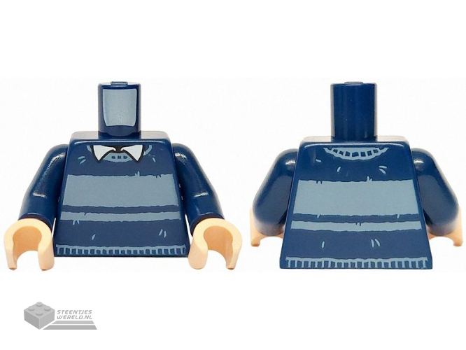 973pb5609c01 - Torso Sweater over White Shirt with Collar, Sand Blue Stripes Pattern / Dark Blue Arms / Light Nougat Hands