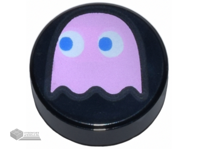98138pb376 – Tile, Round 1 x 1 with Bright Pink PAC-MAN Ghost with Blue Eyes Pattern (Pinky)